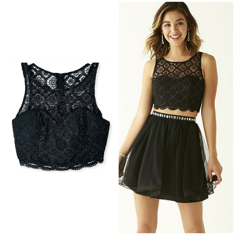 My Michelle Black Lace Shimmer Crop Top Size 13 Juniors Bra Top